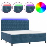 Cumpara ieftin Pat cu arcuri, saltea si LED, bleumarin, 200x200 cm, catifea