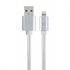 CABLU alimentare si date GEMBIRD pt. smartphone USB 2.0 (T) la Lightning (T) 1.8m premium conectori auriti cablu cu impletire din bumbac argintiu &quo