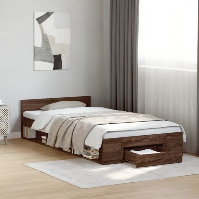 vidaXL Cadru de pat cu sertar, stejar maro, 90x200 cm lemn prelucrat 3280803 foto