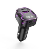 XO MP3 Wireless FM Transmitter 15.5W QC, USB-A + USB-C, lumina ambientala mov, negru (model BCC12)