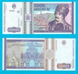 Romania (pick 104) 5000 Lei 1993 UNC serie: C.0003 000150 ; Varianta cu Stema