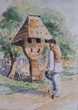 Dimitrie Silaghi (Szilaghi)-&quot;Rugă la troiţă&quot;, acuarelă interbelică, col. I. Vlad, Scene gen, Acuarela, Realism