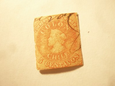 Timbru Chile 1853 prima emisiune - Cap Columb , 5c stampila de mana ,wz 5 foto