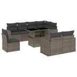 Cumpara ieftin Set canapele de gradina, 9 piese, cu perne, gri, poliratan