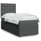 Gossi pat box spring cu saltea, gri inchis, 80x200 cm, textil