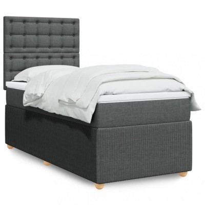 Gossi pat box spring cu saltea, gri inchis, 80x200 cm, textil foto