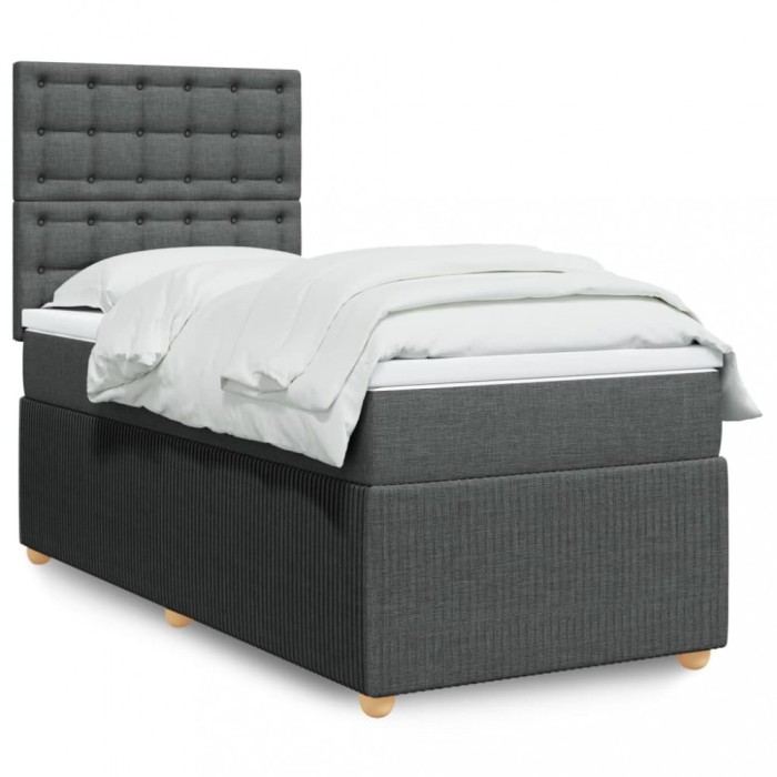 Gossi pat box spring cu saltea, gri inchis, 80x200 cm, textil