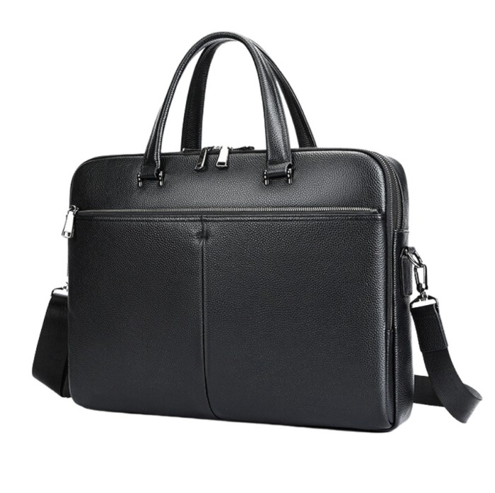 Geanta laptop 17&rsquo;, BUSY LDY&amp;GTM&reg; Buckingham, piele naturala, servieta unisex, suport prindere troler, compartiment tableta, neagra