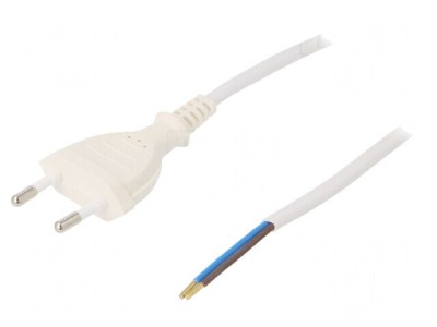 Cablu CEE 7/16 2x0,75mm2 PVC 3m alb 2,5A foto