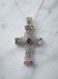 Cumpara ieftin Pandantiv Mare din Argint 925 , zCruce Vintage, cu Marcasite E i Pietre Multicolore