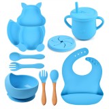 Set hranire pentru sugari, ZEQAS, varsta recomandata 6 luni+, 9 piese din silicon de calitate alimentara, termorezistent, fara BPA, model veverita, al