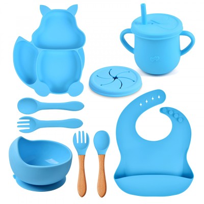 Set hranire pentru sugari, ZEQAS, varsta recomandata 6 luni+, 9 piese din silicon de calitate alimentara, termorezistent, fara BPA, model veverita, al foto