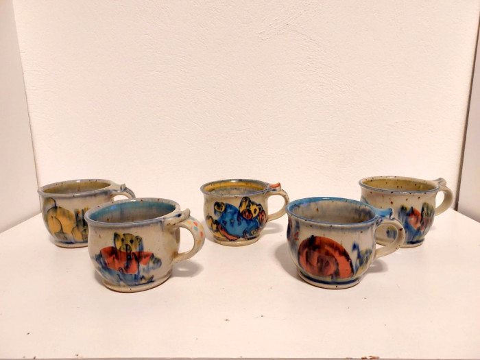 Set 5 cani arta ceramica G&uuml;nter si Niki Hermans - ceramic studio Germania, 1996