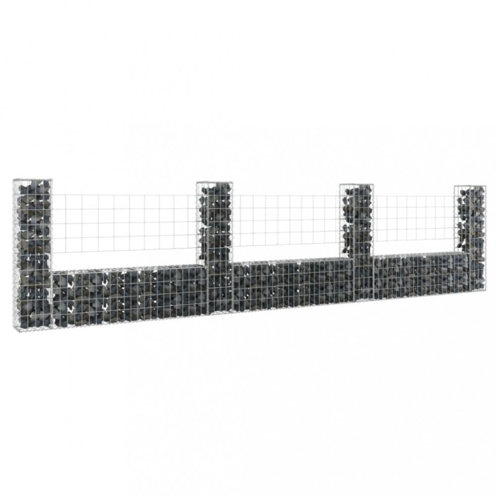 Gossi cos gabion in forma de u cu 4 stalpi, 380x20x100 cm, fier