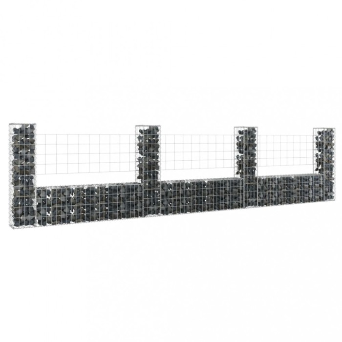 Cos gabion &icirc;n forma de U cu 4 stalpi, 380x20x100 cm, fier GartenMobel Dekor