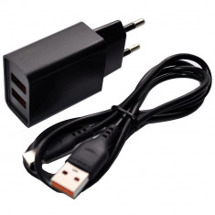 Incarcator cu Incarcare Rapida 2x USB Cablu Type-C 2,1A Vdenmenv DC02T Negru