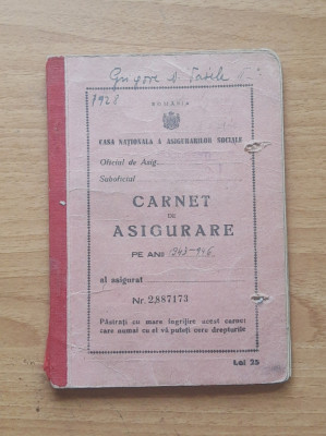 Carnet De Asigurare 1943-1946 foto