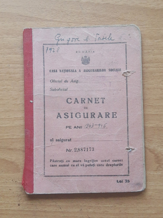 Carnet De Asigurare 1943-1946