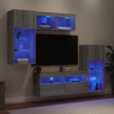 vidaXL Unități de perete TV cu LED-uri, 5 piese, gri sonoma, lemn