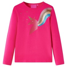 Tricou pentru copii cu m&acirc;neci lungi, roz aprins, 140