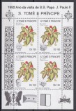 Sao Tome si Principe 1992 - Flori - Vizita Papală, Bloc, Cota 10 EURO, MNH