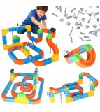 Set Constructie Magnetic Circuit Tren 140 Piese STEM cu 2 Vehicule