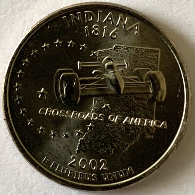 AMERICA QUARTER 1/4 DOLLAR 2002 LITERA P.(CROSSROADS OF AMERICA-INDIANA),BU foto
