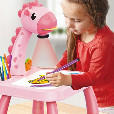 Masa Muzicala de Desen pentru copii cu Proiector, model Girafa, culoare Roz, 24 imagini, AVX-WT-222-2-PINK-GIRAFFE foto