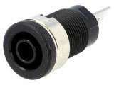 Conector banană 4mm soclu 32A 1kV negru nichelat pe panou