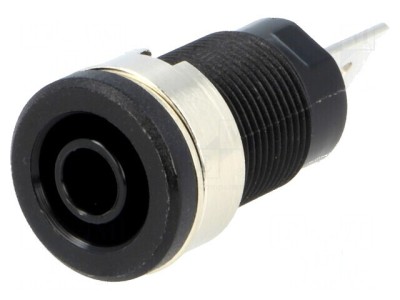 Conector banană 4mm soclu 32A 1kV negru nichelat pe panou foto