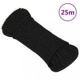 VidaXL Fr&acirc;nghie de lucru, negru, 4 mm, 25 m, poliester