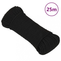 vidaXL Fr&acirc;nghie de lucru, negru, 4 mm, 25 m, poliester
