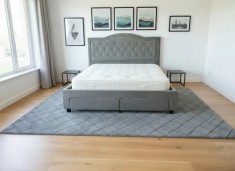 Pat 160x200 cm Terasino Gri cu 4 sertare Tapitat Catifea Somiera Inclusa (cod D3)