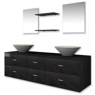 Set de mobilier de baie cu 7 piese și chiuvete incluse, negru foto