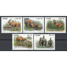 Zaire Zair 1993 Mi 1079/83 MNH - 50 de ani din Parcul National Garamba, fauna