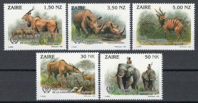 Zaire Zair 1993 Mi 1079/83 MNH - 50 de ani din Parcul National Garamba, fauna foto