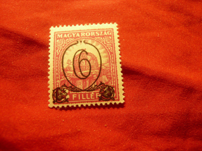 Timbru Ungaria 1931 uzuale cu supratipar 6 f/8 filler rosu