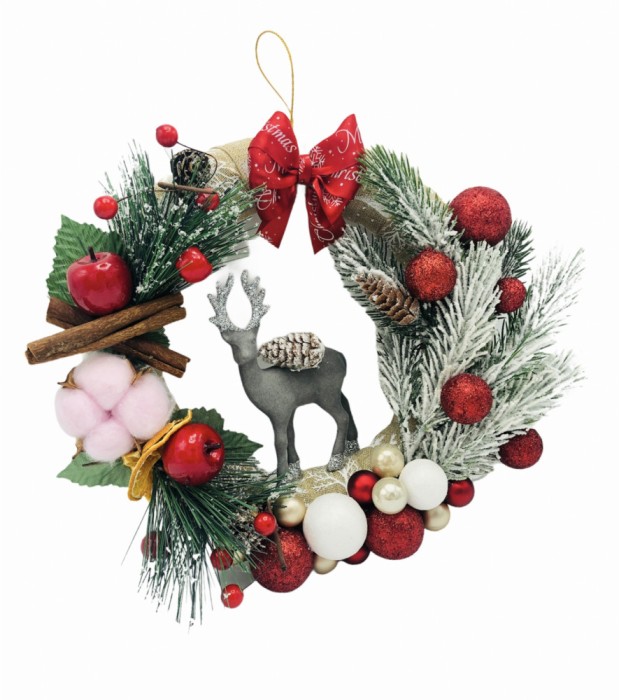 Coronita de craciun, Brad, Globuri, Pourpirri si Ren, Eventissimi, Multicolor, 30 cm