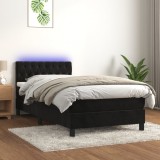 Gossi pat cu arcuri, saltea si led, negru, 90x200 cm, catifea