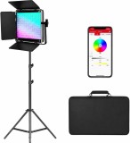 Cumpara ieftin Panou LED RGB profesional GVM 800D III cu stativ inclus, 19500 Lux 0.5 m, 3200K-5600K, CRI97+, Bluetooth, 20 efecte speciale, pentru studio foto si vi