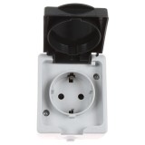 Priza schuko simpla Hoff Cubik, aparenta, cu capac, contact de protectie, protectie copii, 16A, IP54, gri + negru