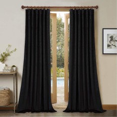 Draperie din catifea cu rejansa din bumbac tip fagure, Madison, 150x220 cm, densitate 700 g/ml, Negru, 1 buc