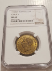 Moneda Romania 20 lei 1930 Carol al II - lea KN UNC NGC MS64 - rar foto