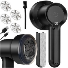 Aparat electric pentru curatat scame, 3 viteze, 4 capete, 11000 rpm, USB-C, 1200 mAh, negru