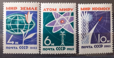 Rusia 1963, spatiu, racheta, atom, serie 3v. Nestampilata foto