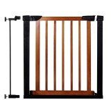 Poarta de siguranta Safety Gate pentru scari, ajustabila 83-89 cm, din otel si lemn, negru maro Household NewTrend