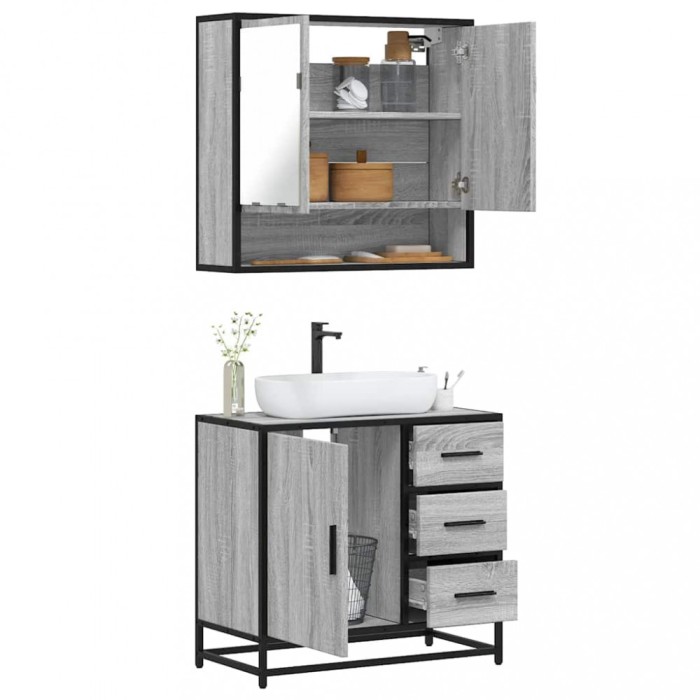 vidaXL Set mobilier de baie, 2 piese, gri sonoma, lemn prelucrat 3300928