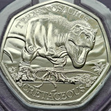 50 pence 2024 Marea Britanie, Tyrannosaurus, Brilliant unc, Coincard