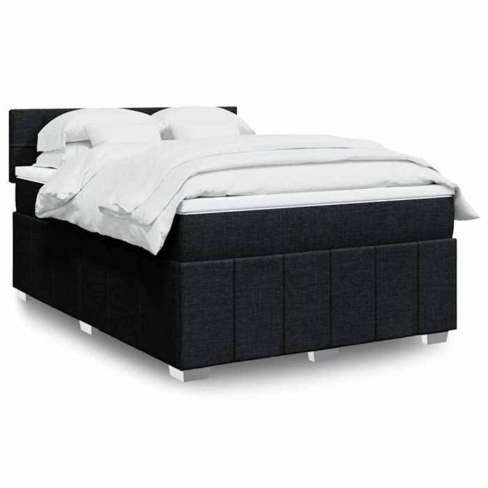 vidaXL Pat box spring cu saltea, negru, 140x190 cm, textil 3289365