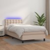 VidaXL Pat cu arcuri, cu saltea și LED, cappuccino 90x200 cm piele eco 3134206